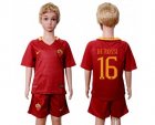 Roma #16 De Rossi Home Kid Soccer Club Jersey
