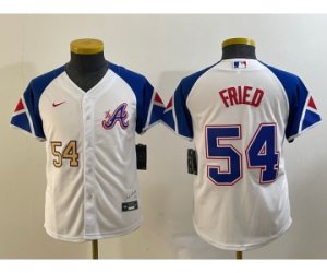 Youth Atlanta Braves #54 Max Fried Number White 2023 City Connect Cool Base Stitched Jersey1