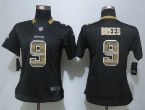 Women New Nike Orleans Saints #9 Brees Black Strobe Jerseys