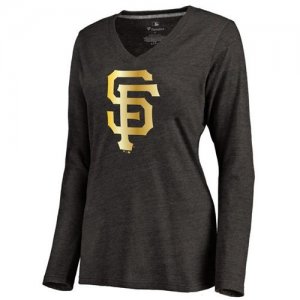 Women\'s San Francisco Giants Gold Collection Long Sleeve V-Neck Tri-Blend T-Shirt Black