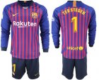 2018-19 Barcelona 1 TER STEGEN Home Long Sleeve Soccer Jersey