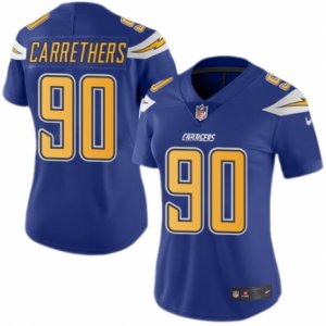 Women\'s Nike San Diego Chargers #90 Ryan Carrethers Limited Electric Blue Rush NFL Jersey