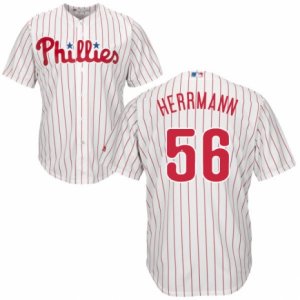 Men\'s Majestic Philadelphia Phillies #56 Frank Herrmann Replica White Red Strip Home Cool Base MLB Jersey