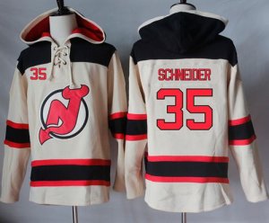 Mens New Jersey Devils #35 Cory Schneider Cream Sawyer Hooded Sweatshirt Stitched NHL Jersey