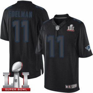 Mens Nike New England Patriots #11 Julian Edelman Limited Black Impact Super Bowl LI 51 NFL Jersey