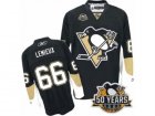 Womens Reebok Pittsburgh Penguins #66 Mario Lemieux Authentic Black Home 50th Anniversary Patch NHL Jersey