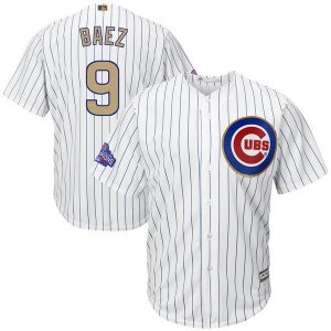 Chicago Cubs #9 Javier Baez White World Series Champions Gold Program Cool Base Jersey
