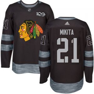 Mens Chicago Blackhawks #21 Stan Mikita Black 1917-2017 100th Anniversary Stitched NHL Jersey