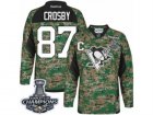 Mens Reebok Pittsburgh Penguins #87 Sidney Crosby Premier Camo Veterans Day Practice 2017 Stanley Cup Champions NHL Jersey