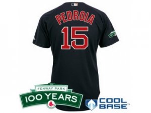 mlb Boston Red Sox #15 Dustin Pedroia dk blue Cool Base 100th Anniversary Patch