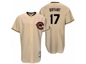 Chicago Cubs #17 Kris Bryant Authentic Cream Cooperstown Throwback MLB Jersey