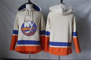 Mens New York Islanders Blank Cream Sawyer Hooded Sweatshirt Stitched NHL Jersey