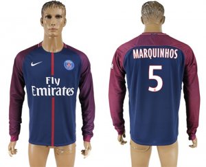 2017-18 Paris Saint-Germain 5 MARQUINHOS Home Long Sleeve Thailand Soccer Jersey