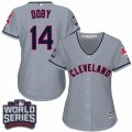 Womens Majestic Cleveland Indians #14 Larry Doby Authentic Grey Road 2016 World Series Bound Cool Base MLB Jersey