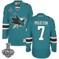 Mens Reebok San Jose Sharks #7 Paul Martin Premier Teal Green Home 2016 Stanley Cup Final Bound NHL Jersey