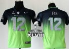 Nike Seattle Seahawks #12 Fan Steel Blue-Green Super Bowl XLVIII Youth NFL Elite Fadeaway Fashion Jersey