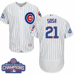 Mens Majestic Chicago Cubs #21 Sammy Sosa White 2016 World Series Champions Flexbase Authentic Collection MLB Jersey