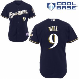 Men\'s Majestic Milwaukee Brewers #9 Aaron Hill Replica Navy Blue Alternate Cool Base MLB Jersey