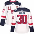 Women's Adidas Team USA #30 Ben Bishop Authentic White Home 2016 World Cup Hockey Jersey