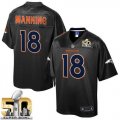 Nike Denver Broncos #18 Peyton Manning Black Super Bowl 50 Men NFL Pro Line Black Reverse Fashion Game Jersey