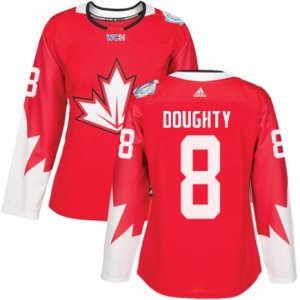 Women\'s Adidas Team Canada #8 Drew Doughty Authentic Red Away 2016 World Cup Hockey Jersey