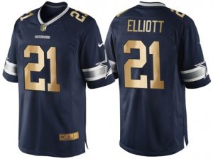 Nike Dallas Cowboys #21 Ezekiel Elliott Navy Blue 2016 Christmas Gold Mens NFL Game Edition Jersey