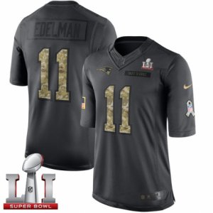 Mens Nike New England Patriots #11 Julian Edelman Limited Black 2016 Salute to Service Super Bowl LI 51 NFL Jersey