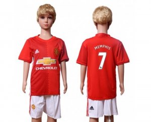 Manchester United #7 Memphis Home Kid Soccer Club Jersey