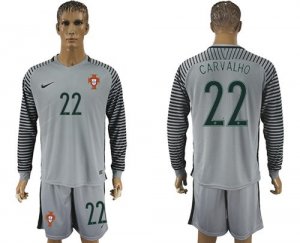 Portugal #22 Carvalho Grey Goalkeeper Long Sleeves Soccer Country Jersey