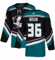 Mens Adidas Anaheim Ducks #36 John Gibson Authentic Black Teal Third NHL Jersey