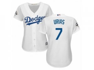 Women Majestic Los Angeles Dodgers #7 Julio Urias Replica White Home 2017 World Series Bound Cool Base MLB Jersey