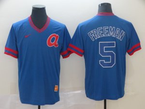 Braves #5 Freddie Freeman Blue Throwback Jersey