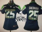 Nike Seattle Seahawks #25 Richard Sherman Steel Blue Team Color Super Bowl XLVIII Women Stitched NFL Limited Jerseys