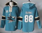 Mens San Jose Sharks #88 Brent Burns Teal Pullover Hoodie Stitched NHL Jersey