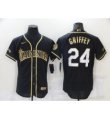 Seattle Mariners #24 Ken Griffey Authentic Black Gold Elite Fashion Baseball Jersey
