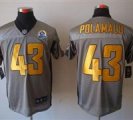 Nike Steelers #43 Troy Polamalu Grey With Hall of Fame 50th Patch NFL Elite Jersey