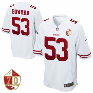 Men San Francisco 49ers #53 NaVorro Bowman White 70th Anniversary Patch Game Jersey