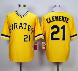 Mitchell and Ness 1971 Pittsburgh Pirates #21 Roberto Clemente Yellow Throwback Stitched MLB Jersey