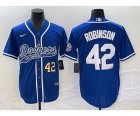 Men's Los Angeles Dodgers #42 Jackie Robinson Number Blue Cool Base Stitched Baseball Jersey