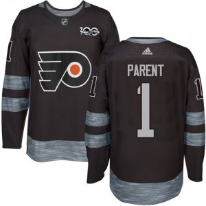 Philadelphia Flyers #1 Bernie Parent Black 1917-2017 100th Anniversary Stitched NHL Jersey