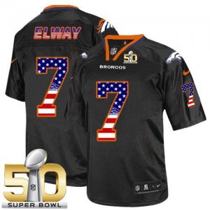 Nike Denver Broncos #7 John Elway Black Super Bowl 50 Men Stitched NFL Elite USA Flag Fashion Jersey