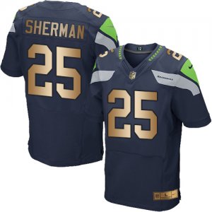 Nike Seattle Seahawks #25 Richard Sherman Steel Blue Team Color Men\'s Stitched NFL Elite Gold Jersey