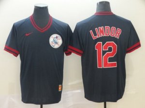 Indians #12 Francisco Lindor Black Throwback Jersey