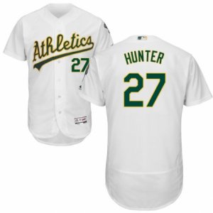 Men\'s Majestic Oakland Athletics #27 Catfish Hunter White Flexbase Authentic Collection MLB Jersey