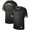 Dodgers #42 Jackie Robinson Black Gold Nike Cooperstown Collection Legend V Neck Jersey