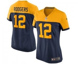 women Nike green bay packers #12 rodgers yellow-blue jerseys