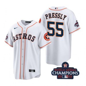 Astros# 55 Ryan Pressly White 2022 World Series Champions Cool Base Jersey