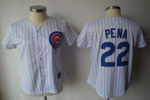 MLB Women Jerseys Chicago Cubs #22 pena White[blue strip]