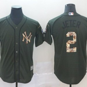 Dodgers #2 Derek Jeter Olive Camo Salute To Service Cool Base Jersey