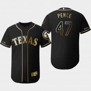 Rangers #47 Hunter Pence Black Gold Flexbase Jersey